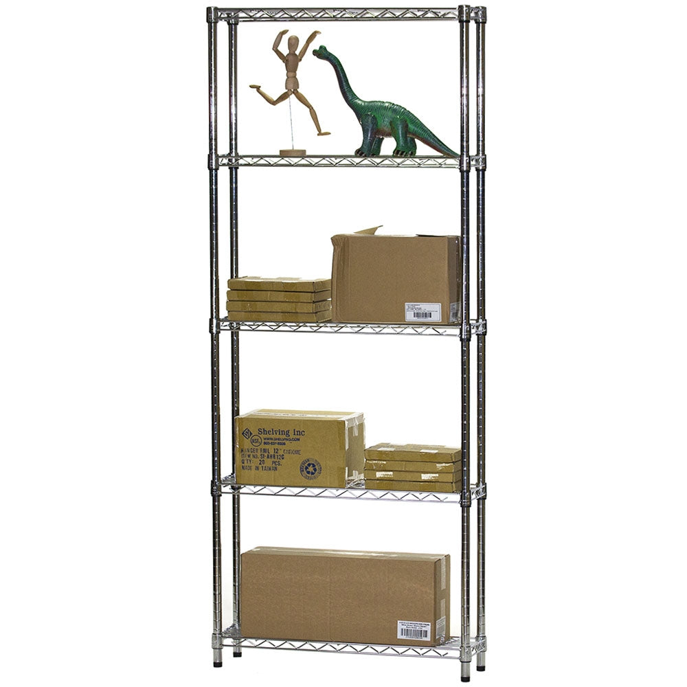 8"d x 30"w Chrome Wire Shelving w/ 5 Shelves