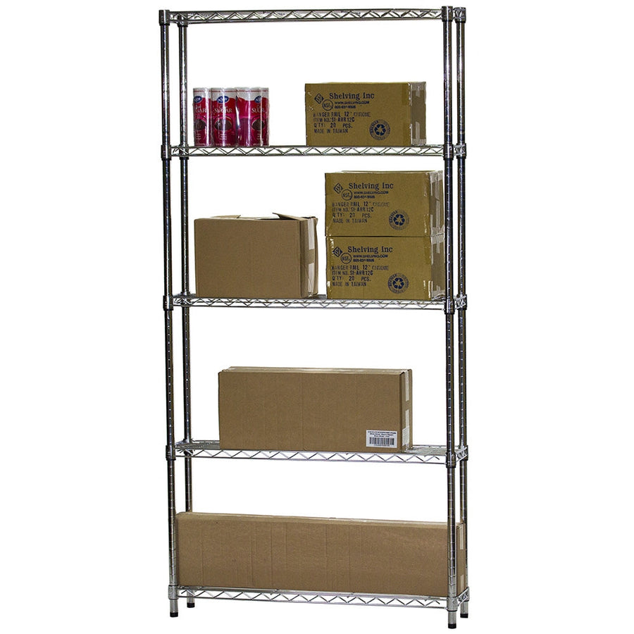 8"d x 36"w Chrome Wire Shelving w/ 5 Shelves