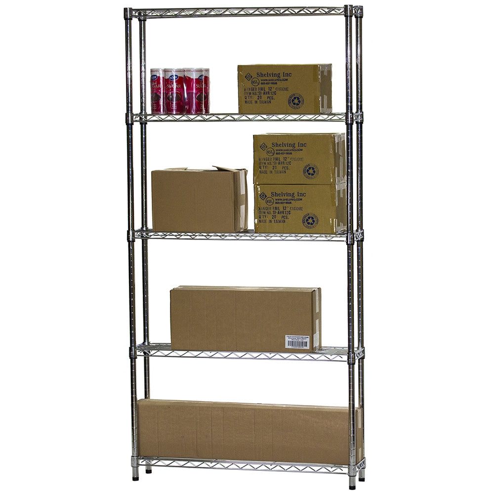 8"d x 36"w Chrome Wire Shelving w/ 5 Shelves