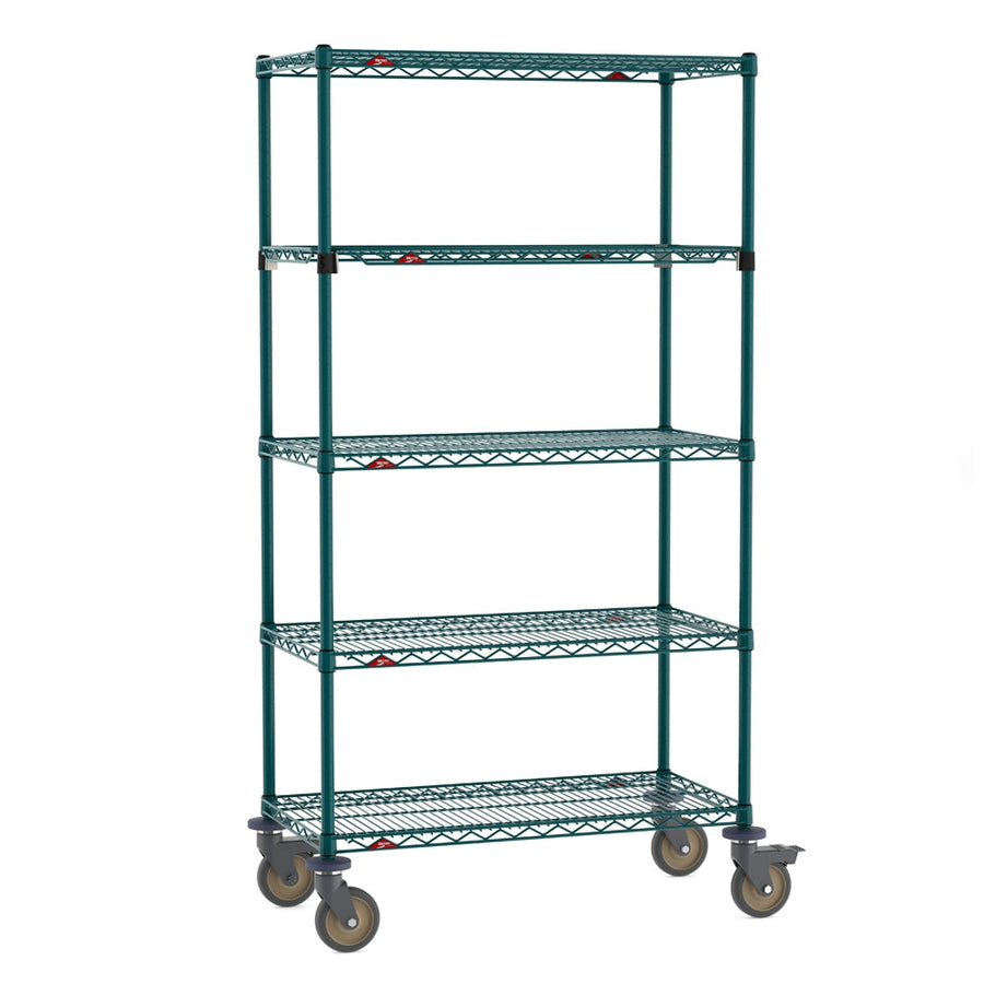 18"d x 68"h 5-Shelf Metro Super Erecta EZ-ADD Mobile Wire Shelving - Metroseal Green