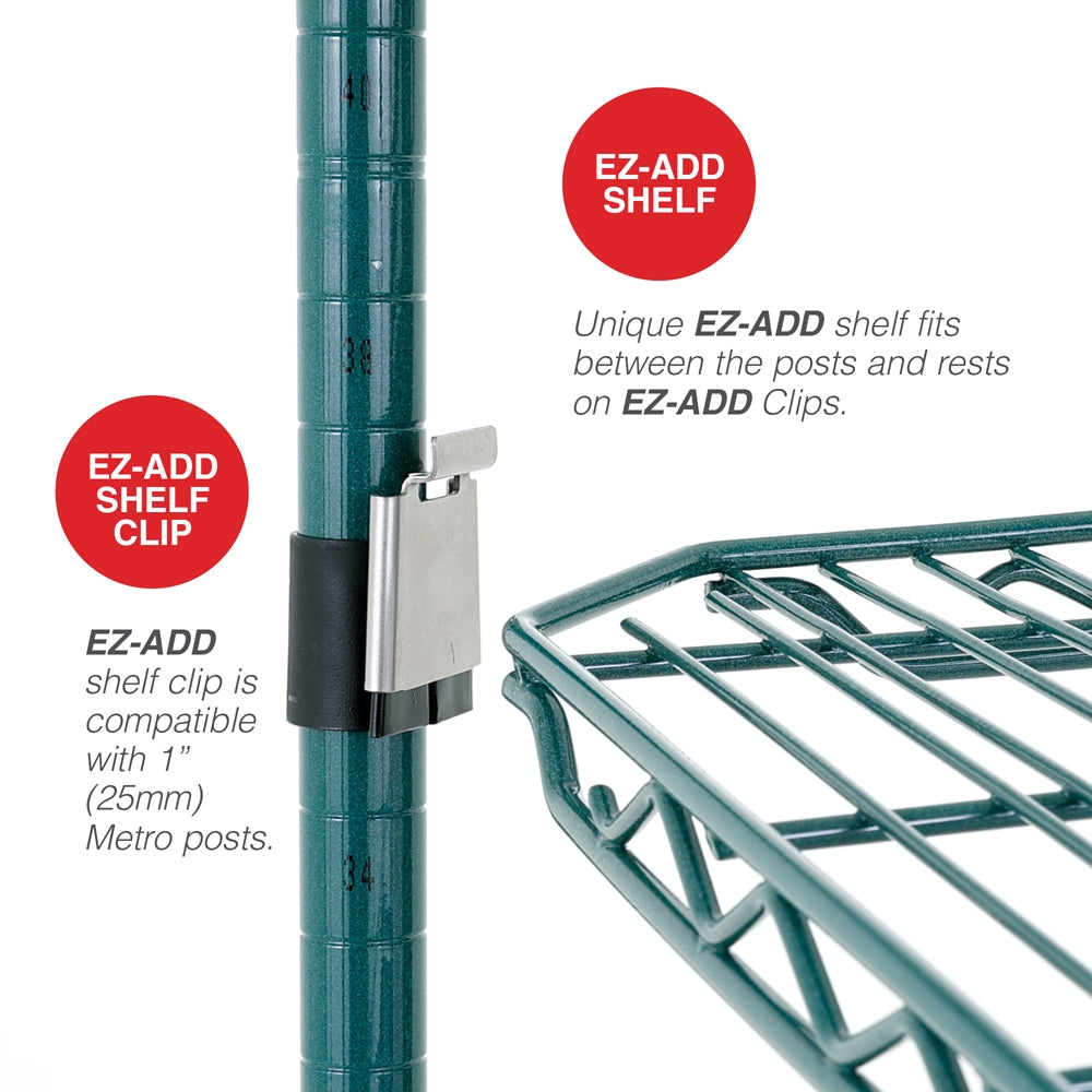 18"d x 68"h 5-Shelf Metro Super Erecta EZ-ADD Mobile Wire Shelving - Metroseal Green