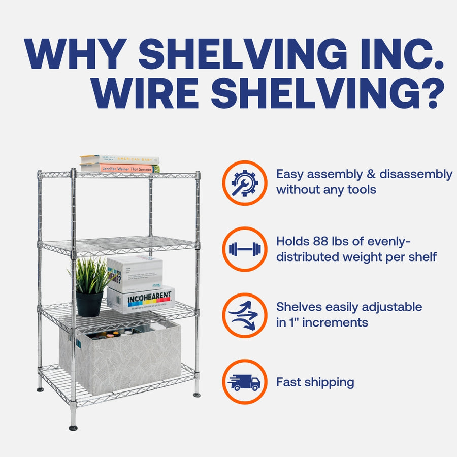 Standard Duty 12"d x 20"w x 32"h 4-Tier Chrome Wire Shelving