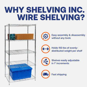 Standard Duty 18"d x 36"w x 72"h 5-Tier Chrome Wire Shelving