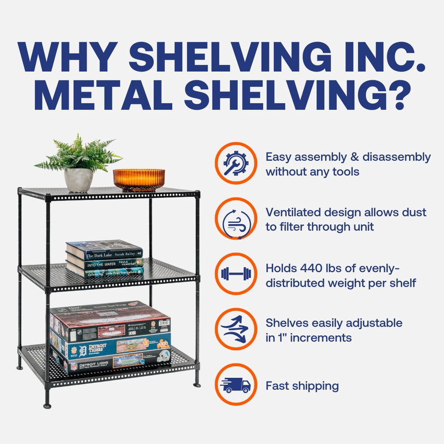 Standard Duty 12"d x 24"w x 28"h 3-Tier Perforated Metal Shelving