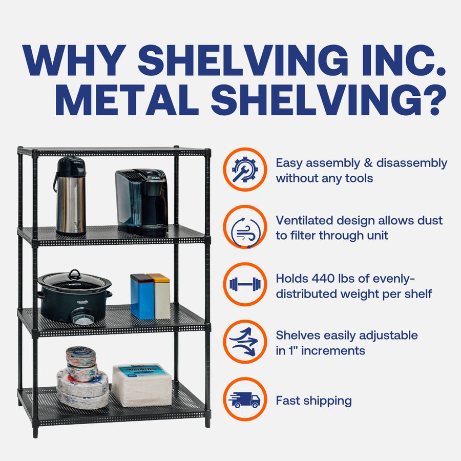 Standard Duty 14"d x 36"w x 54"h 4-Tier Perforated Metal Shelving