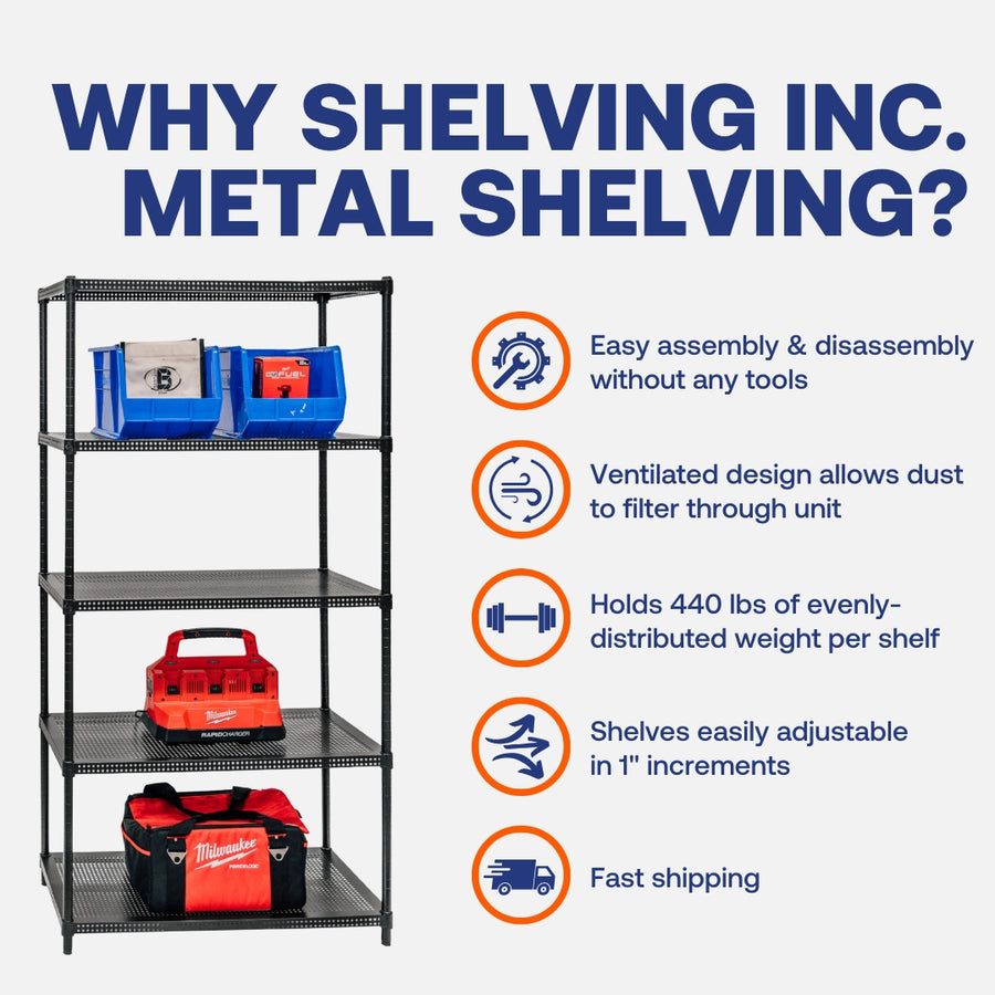 Standard Duty 18"d x 36"w x 72"h 5-Tier Perforated Metal Shelving