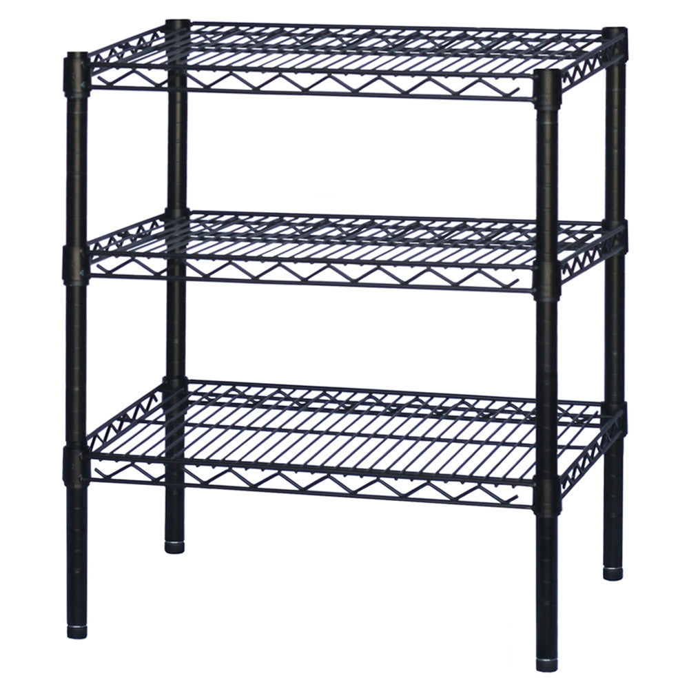 Black Wire Shelving w/ 3 Shelves - 12"d x 24"w x 34"h (SI-SB122434-3)