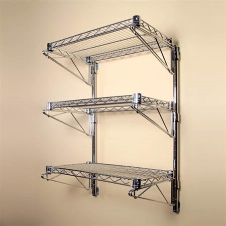 24"d Wall-Mounted Wire Shelving w/ 3 Shelves