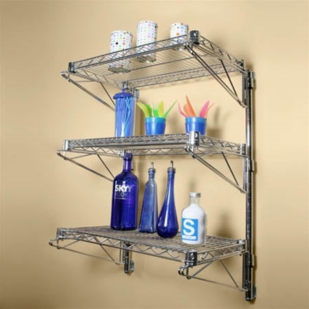 24"d Wall-Mounted Wire Shelving w/ 3 Shelves