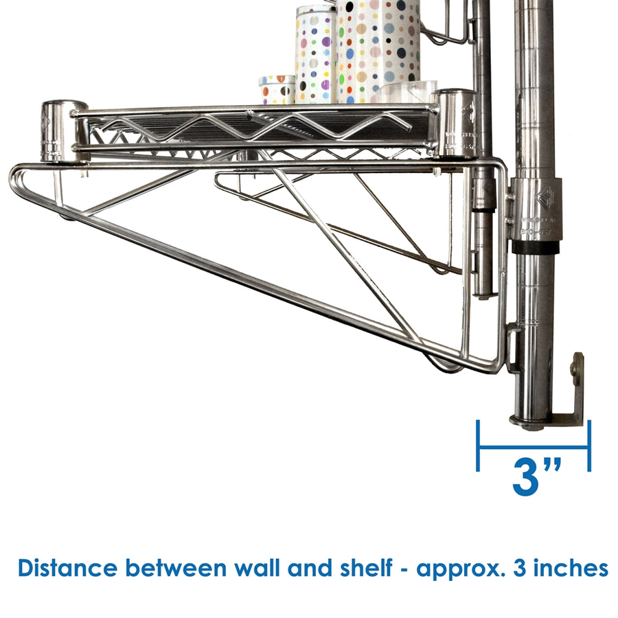 24"d Wall-Mounted Wire Shelving w/ 3 Shelves