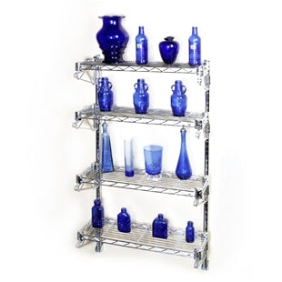 24"d Wall-Mounted Wire Shelving w/ 4 Shelves