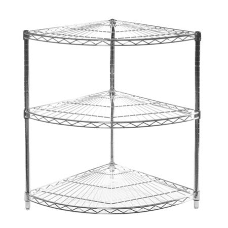 24"d Chrome Wire Radius Corner Unit w/ 3 Shelves