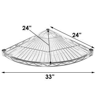 24"d Chrome Wire Radius Corner Unit w/ 3 Shelves