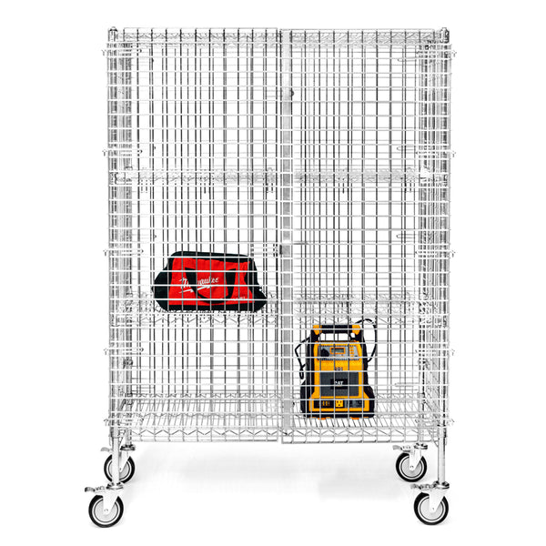 18"d Chrome Wire Security Carts with 2 Adjustable Shelves