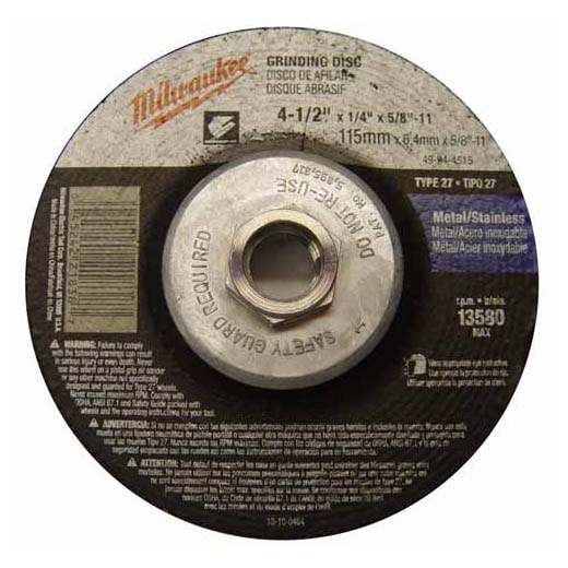 Milwaukee 4-1/2″ x 1/4″ x 5/8″-11 Grinding Wheel (Type 27) (49-94-4515)