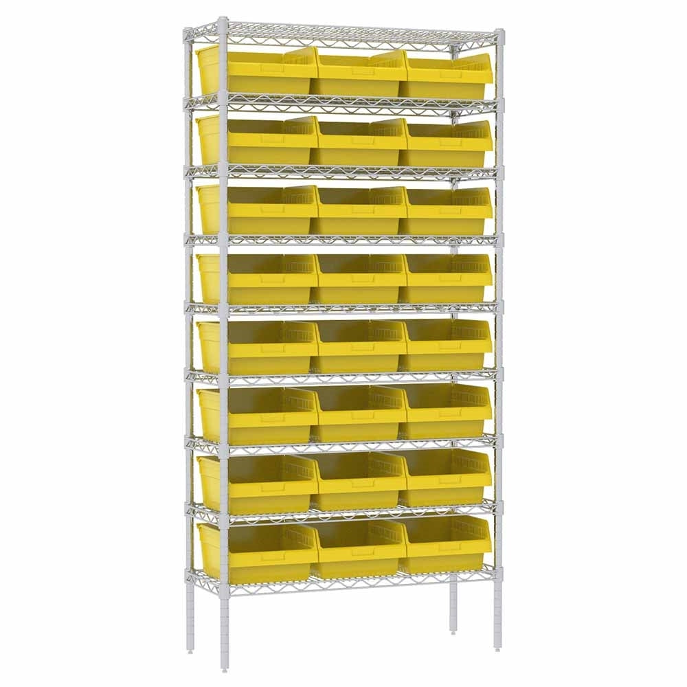 4" Shelf Bin Wire Shelving System w/ Yellow Bins