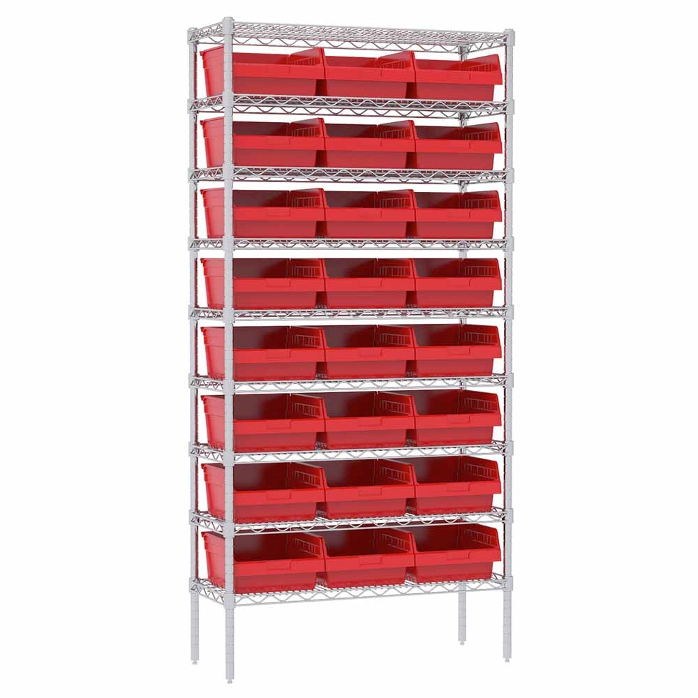 6" ShelfMax Wire Shelving Systems w/ Red Bins