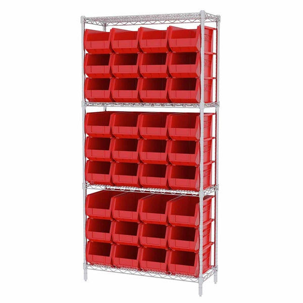 AkroBin Wire Shelving Systems w/ Red Bins