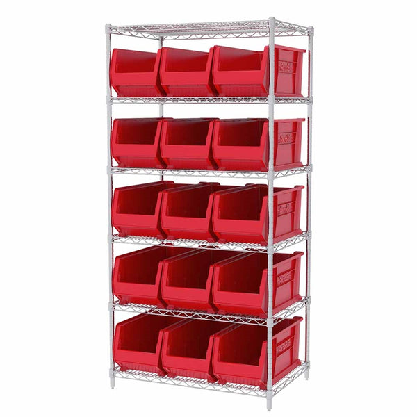 Super-Size AkroBin Wire Shelving Systems w/ Red Bins