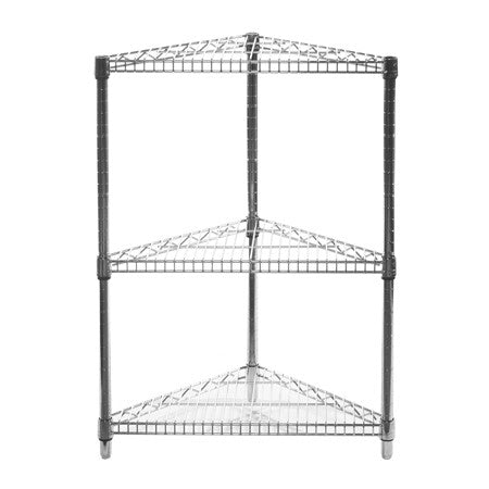 24"d Chrome Wire Triangle Corner Unit w/ 3 Shelves