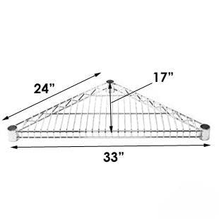 24"d Chrome Wire Triangle Corner Unit w/ 3 Shelves