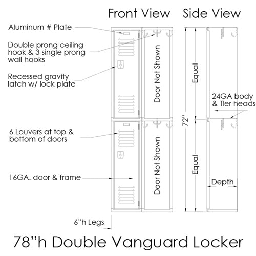 Double Tier Lockers - 15"d x 12"w x 78"h - Gray