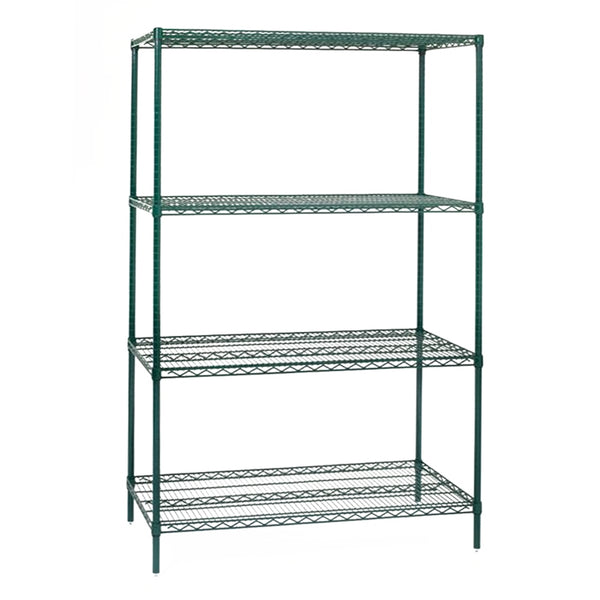 18"d Green Epoxy Wire Shelving with 4 Shelves