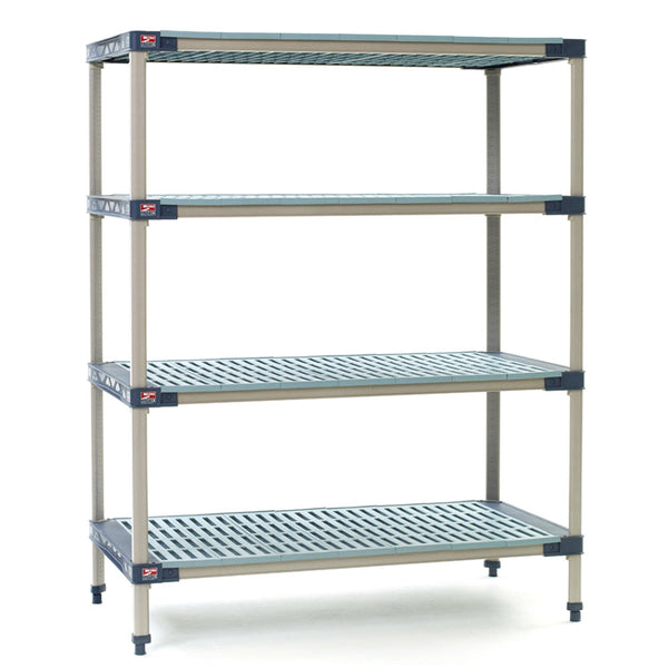 18"d MetroMax 4 Antimicrobial 4-Shelf Starter Units w/ Grid Mats