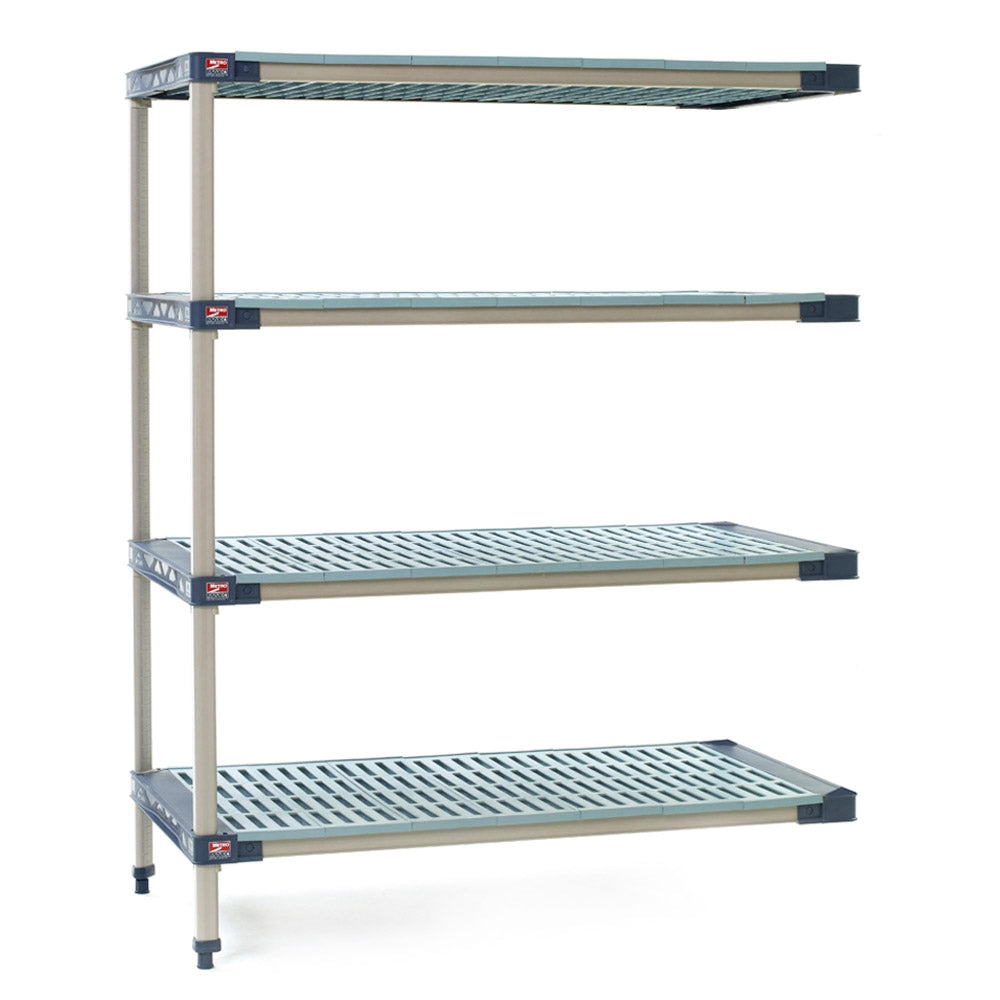 21"d MetroMax 4 Antimicrobial 4-Shelf Add-On Units w/ Grid Mats