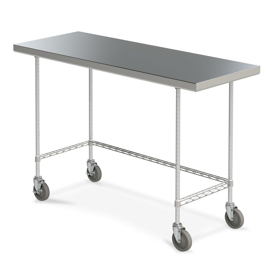 Space Saver Stainless Steel Mobile Work Tables w/ Bottom 3-Sided Frame