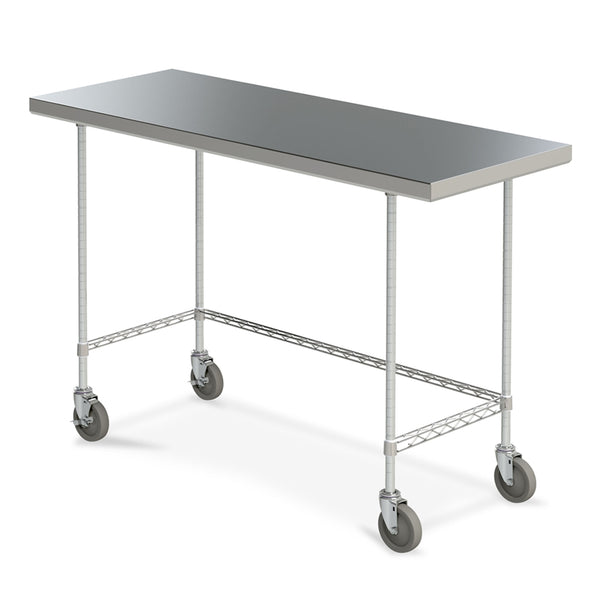 Space Saver Stainless Steel Mobile Work Tables w/ Bottom 3-Sided Frame