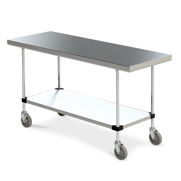 Space Saver Stainless Steel Mobile Work Table w/ Bottom Shelf