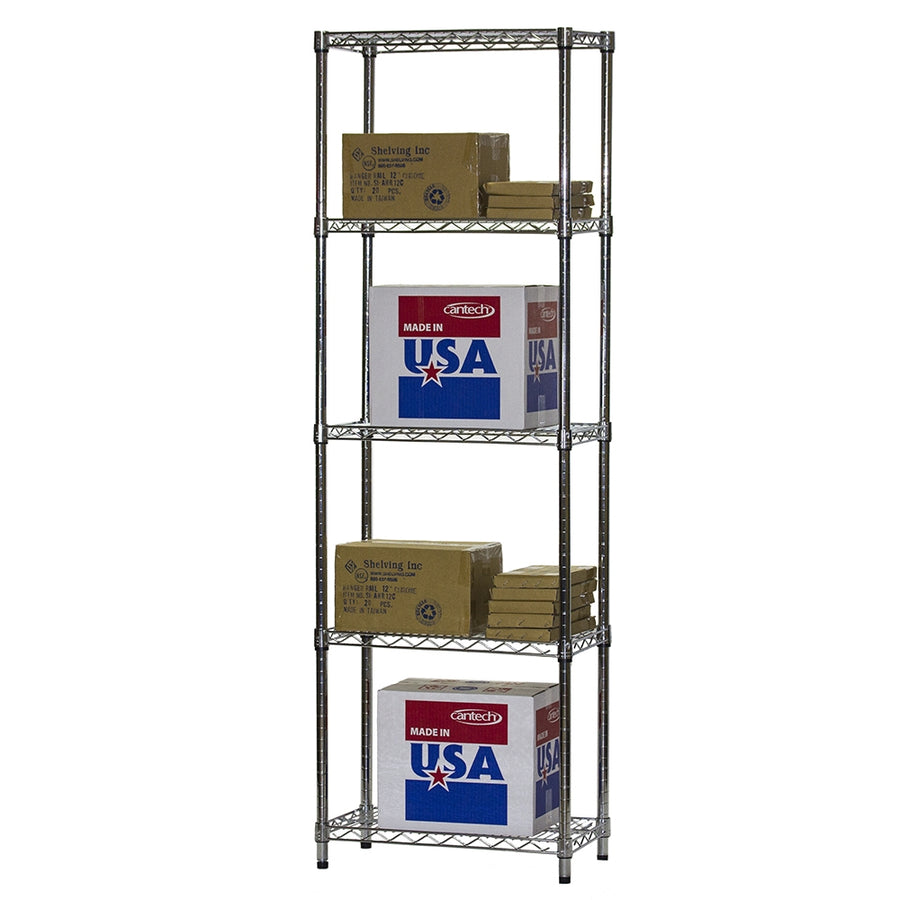 12"d x 24"w Chrome Wire Shelving w/ 5 Shelves