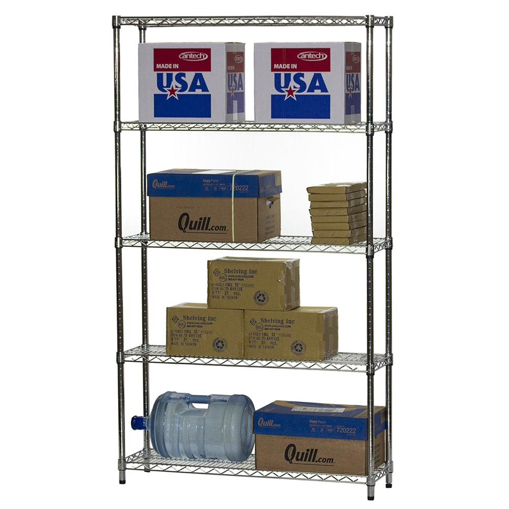 12"d x 42"w Chrome Wire Shelving w/ 5 Shelves