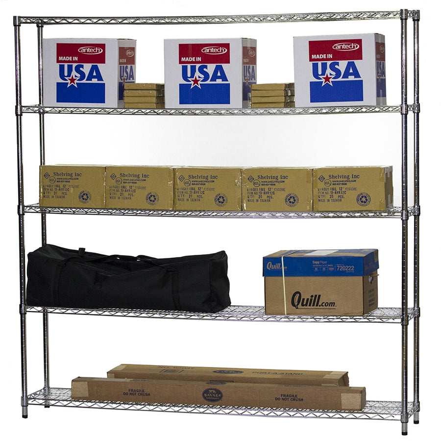 12"d x 72"w Chrome Wire Shelving w/ 5 Shelves