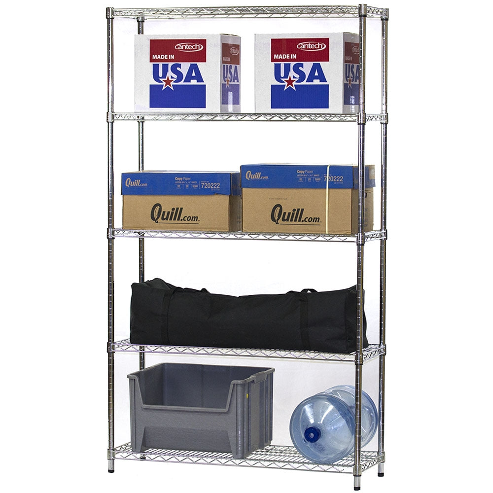 14"d x 42"w Chrome Wire Shelving w/ 5 Shelves