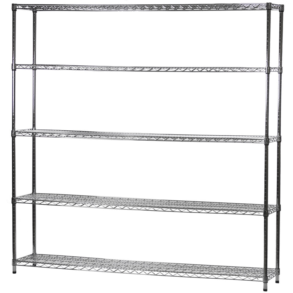 14"d x 72"w Chrome Wire Shelving w/ 5 Shelves