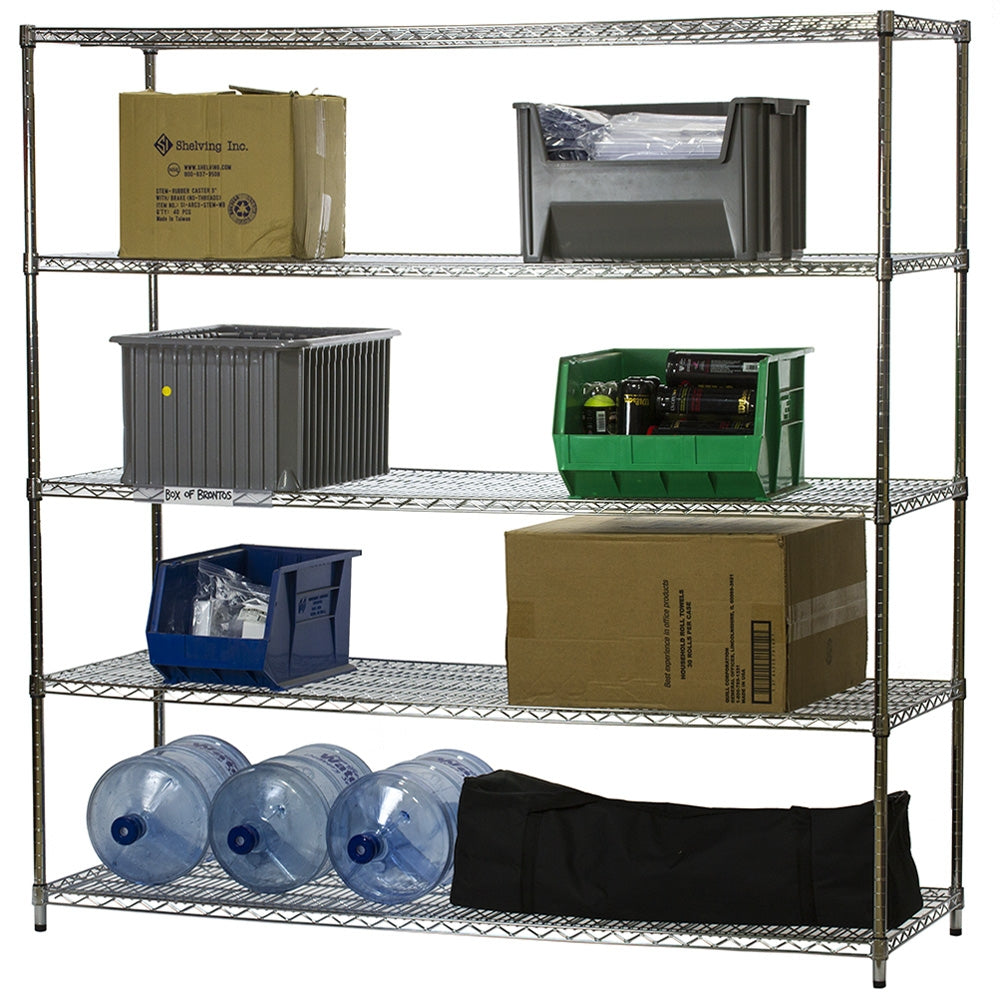 24"d x 72"w Chrome Wire Shelving w/ 5 Shelves