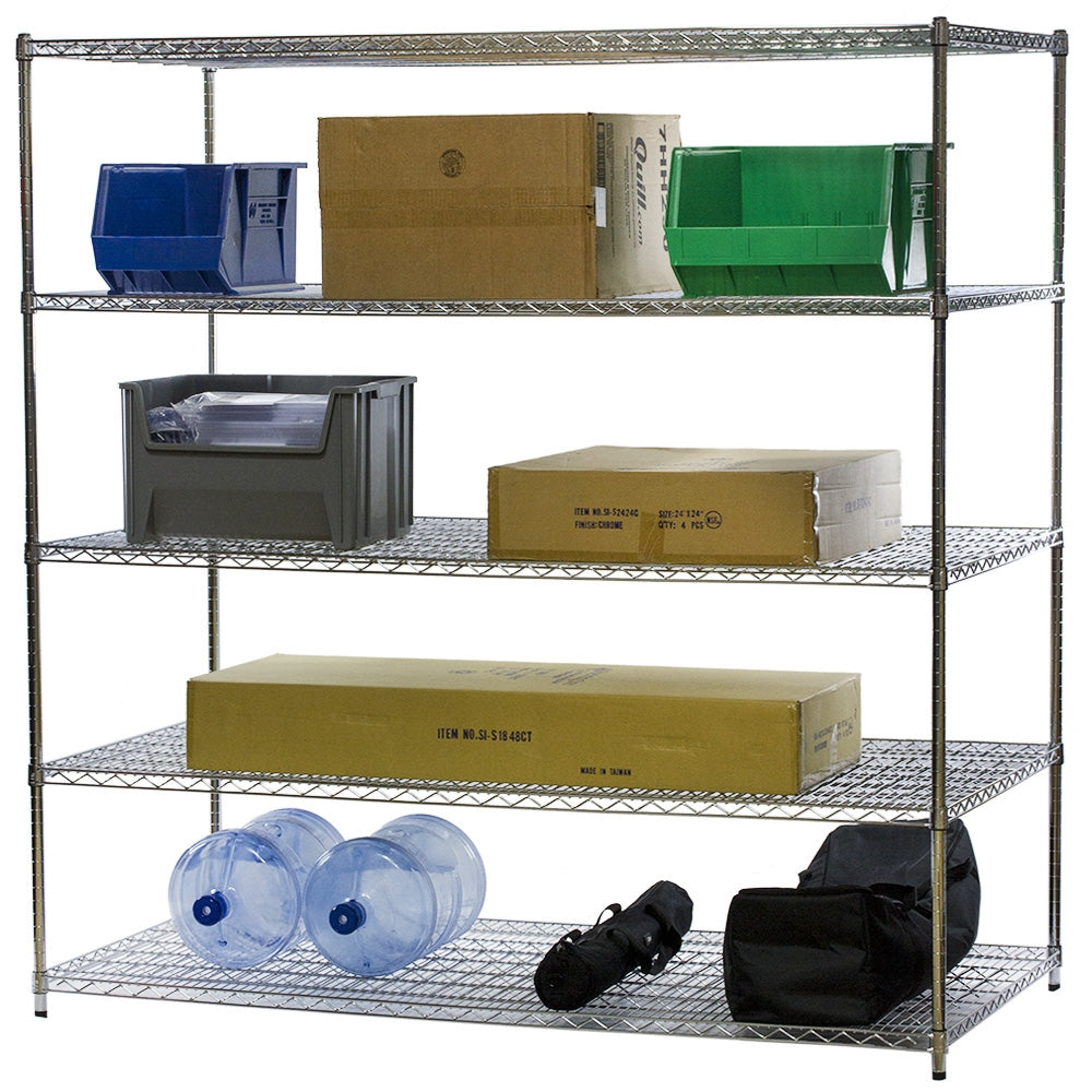 36"d x 72"w Chrome Wire Shelving w/ 5 Shelves