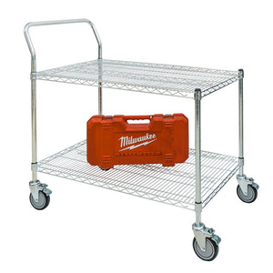 24"d 2-Shelf Chrome Wire Utility Cart with 1 Handle