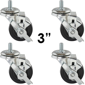 Rubber Threaded Casters - 4-Pack