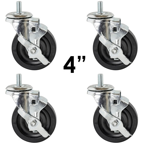 Rubber Threaded Casters - 4-Pack