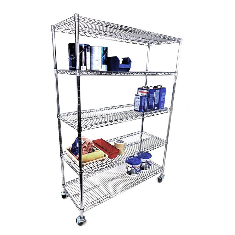 12"d x 36"w - 5-Shelf Chrome Wire Carts w/ 3" Casters