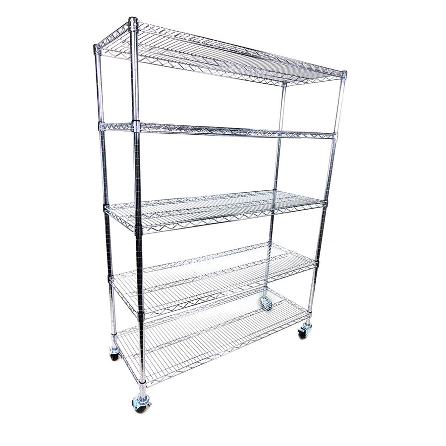 14"d x 36"w - 5-Shelf Chrome Wire Carts w/ 3" Casters