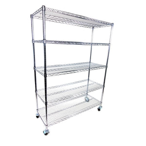 14"d x 72"w - 5-Shelf Chrome Wire Carts w/ 3" Casters