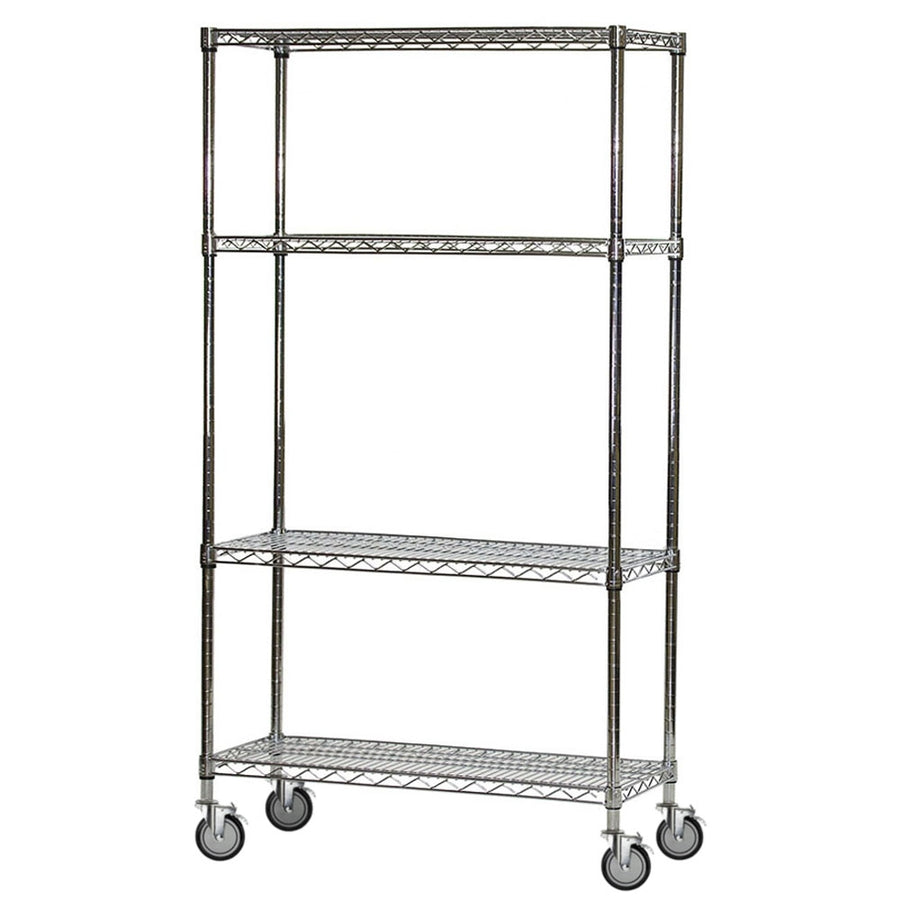 4-Shelf Chrome Wire Carts - 24"d x 72"w