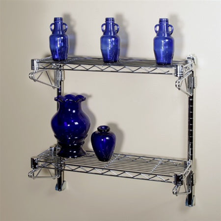 8"d Wall-Mounted Wire Shelving w/ 2 Shelves