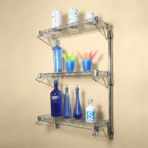 8"d Wall-Mounted Wire Shelving w/ 3 Shelves