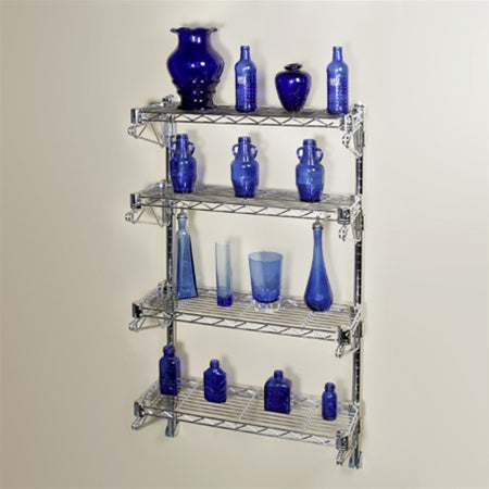 8"d Wall-Mounted Wire Shelving w/ 4 Shelves