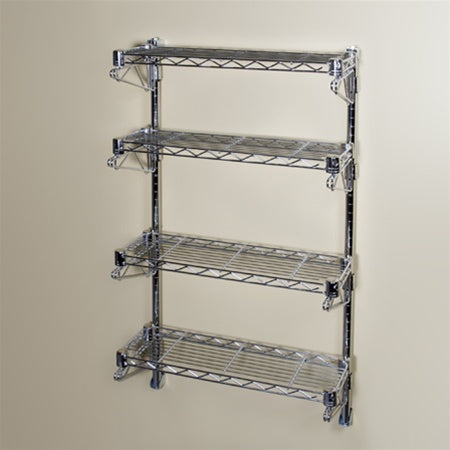 8"d Wall-Mounted Wire Shelving w/ 4 Shelves